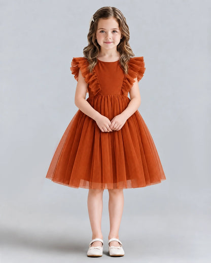 Burnt Orange A-line Girls Formal Dresses Front