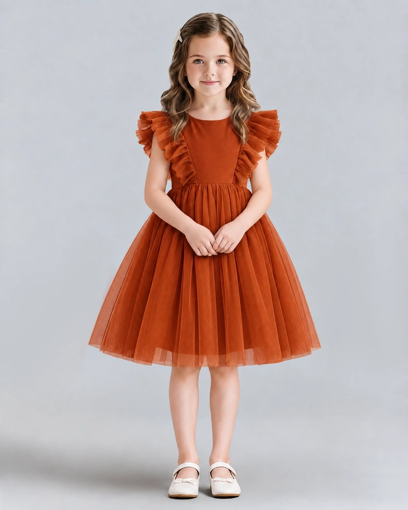 Burnt Orange A-line Girls Formal Dresses Front