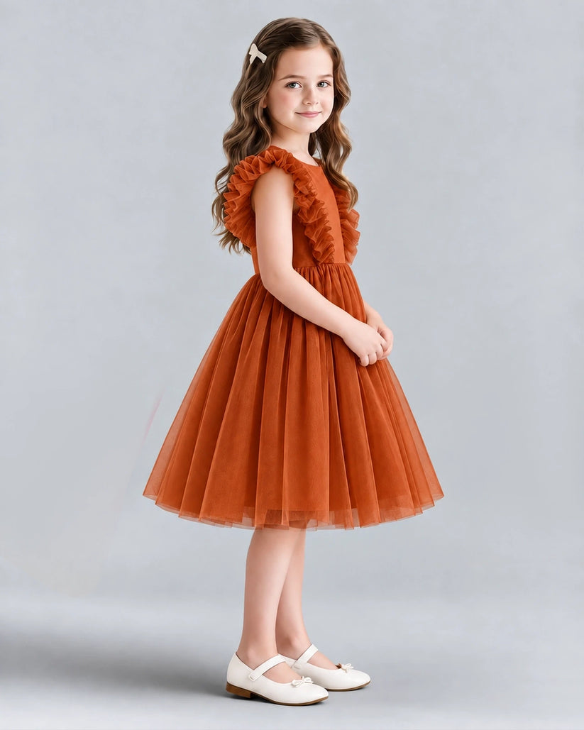 Burnt Orange A-line Girls Formal Dresses Side