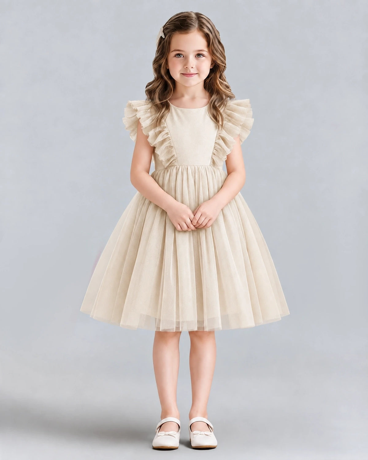 Champagne A-line Girls Formal Dresses Front