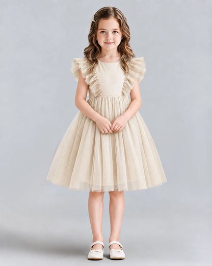 Champagne A-line Girls Formal Dresses Front