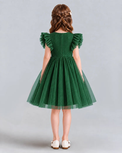 Dark Green A-line Girls Formal Dresses Back