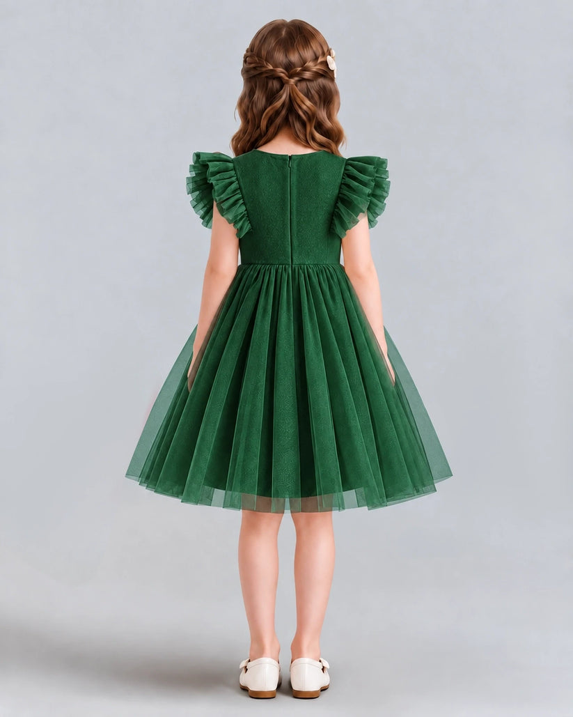 Dark Green A-line Girls Formal Dresses Back