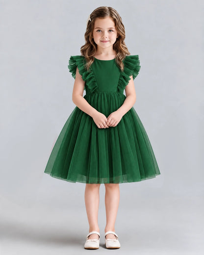 Dark Green A-line Girls Formal Dresses Front