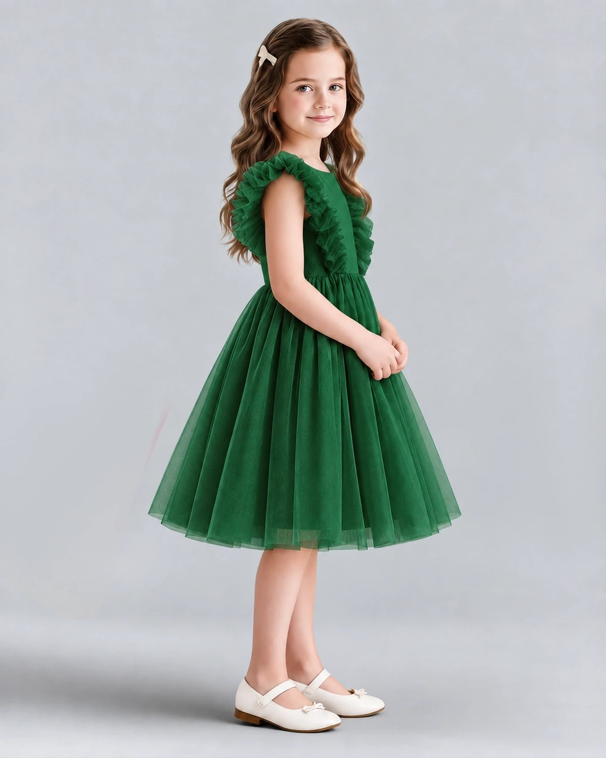 Dark Green A-line Girls Formal Dresses Side
