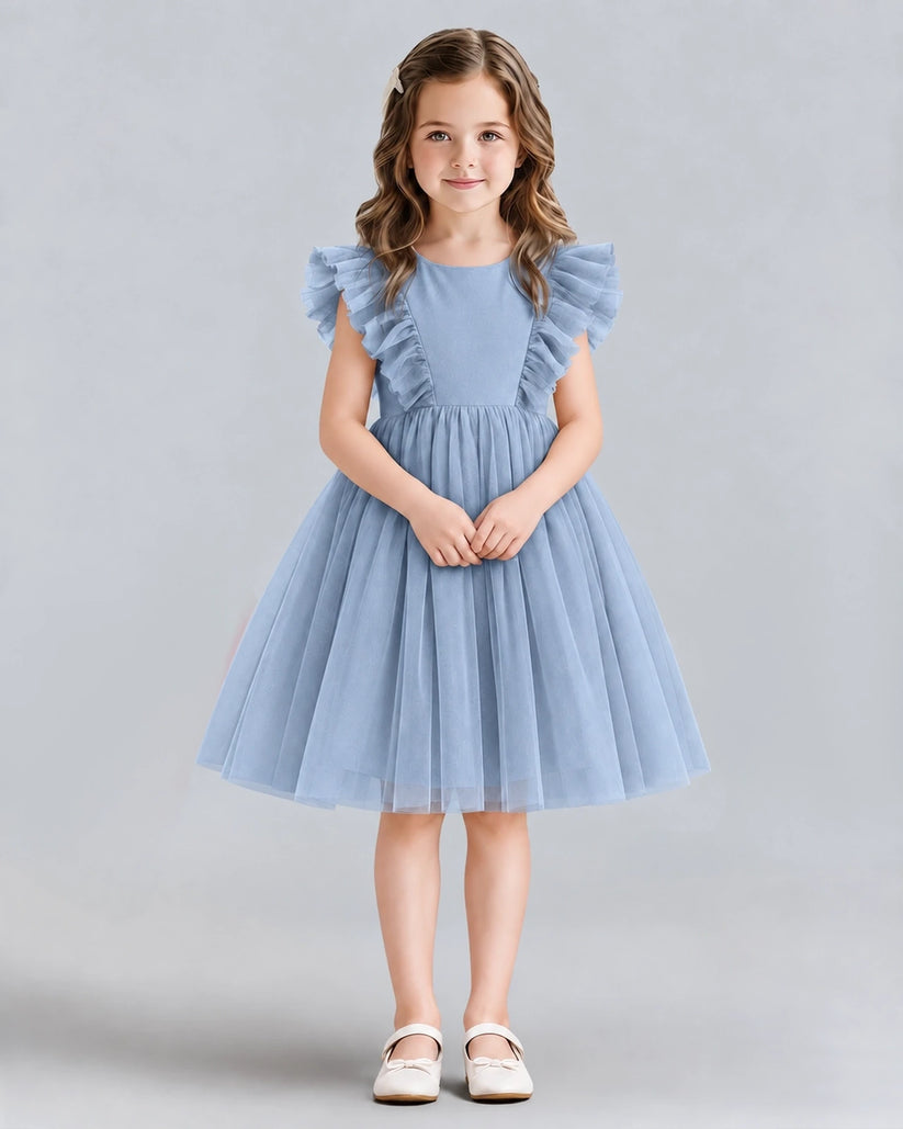 Dusty Blue A-line Girls Formal Dresses Front