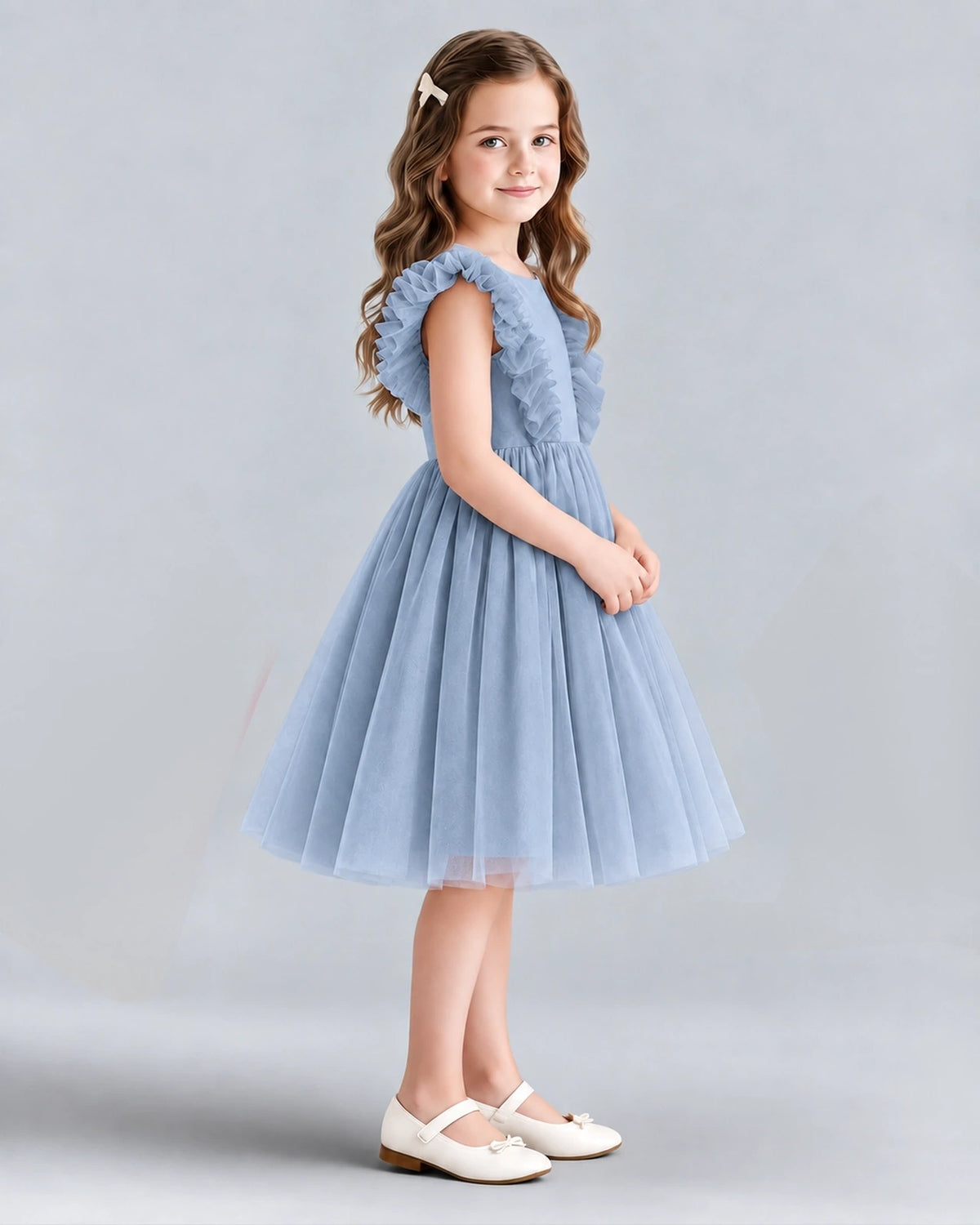Dusty Blue A-line Girls Formal Dresses Side