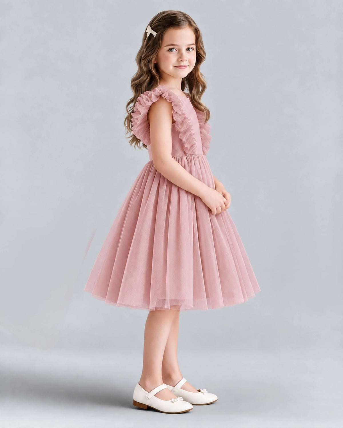 Blush Pink A-line Girls Formal Dresses Side