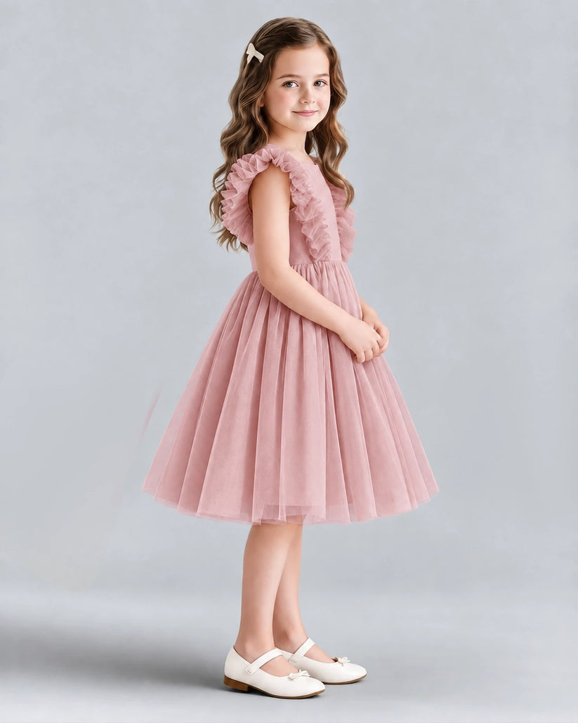Blush Pink A-line Girls Formal Dresses Side