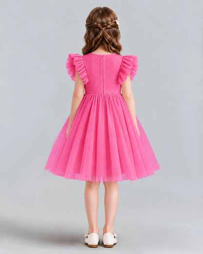 Hot Pink A-line Girls Formal Dresses Back