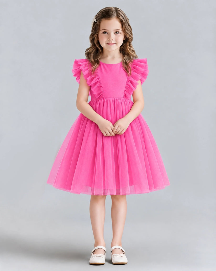Hot Pink A-line Girls Formal Dresses Front
