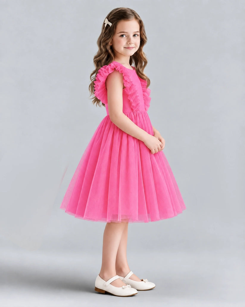 Hot Pink A-line Girls Formal Dresses Side