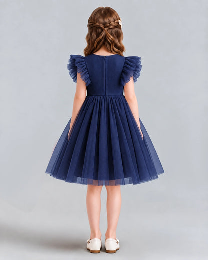 Navy Blue A-line Girls Formal Dresses Back