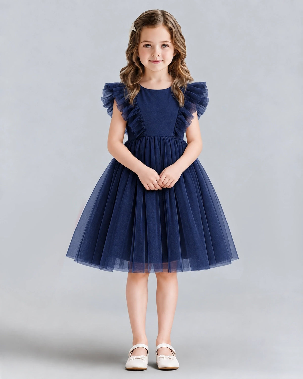 Navy Blue A-line Girls Formal Dresses Front