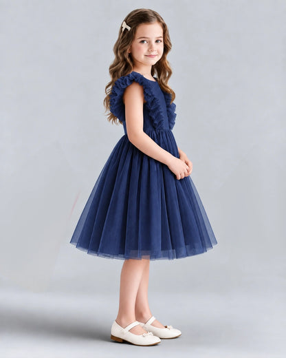 Navy Blue A-line Girls Formal Dresses Side