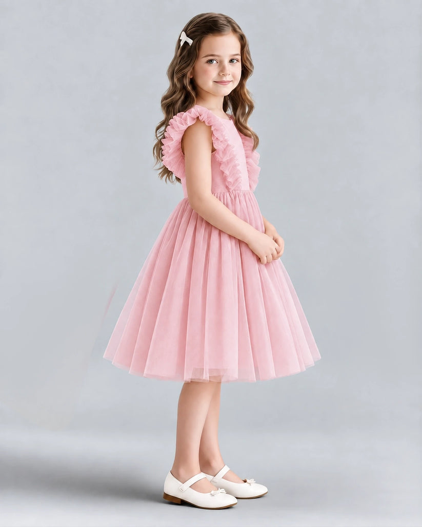 Pink A-line Girls Formal Dresses Side