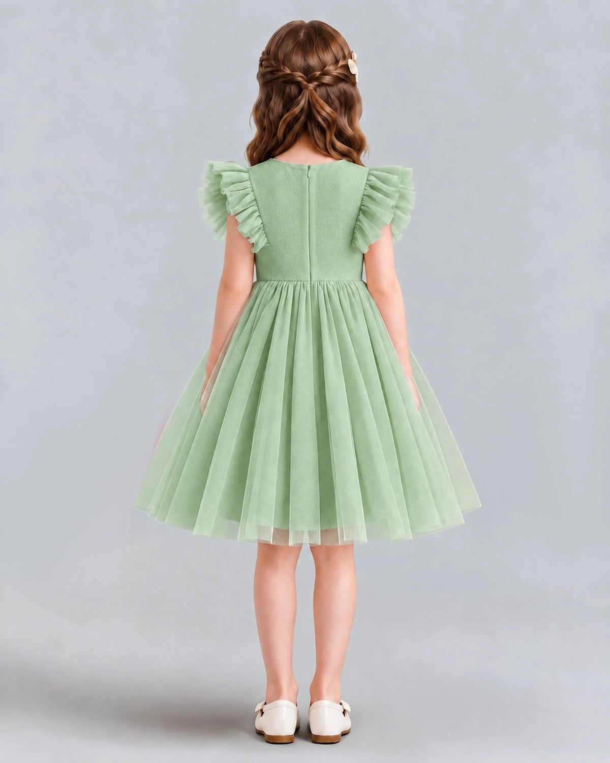 Sage Green A-line Girls Formal Dresses Back