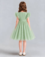 Sage Green A-line Girls Formal Dresses Back