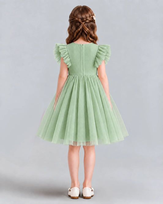 Sage Green A-line Girls Formal Dresses Back