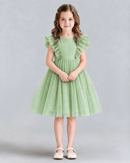 Sage Green A-line Girls Formal Dresses Front