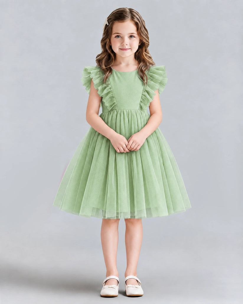 Sage Green A-line Girls Formal Dresses Front
