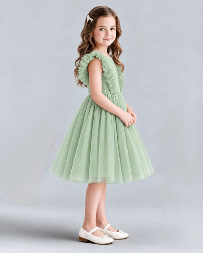 Sage Green A-line Girls Formal Dresses Side