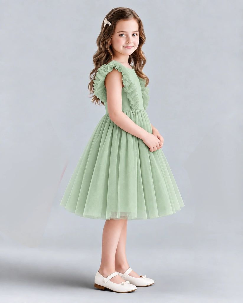 Sage Green A-line Girls Formal Dresses Side