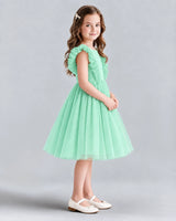 Turquoise A-line Girls Formal Dresses Side