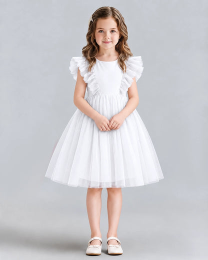 White A-line Girls Formal Dresses Front