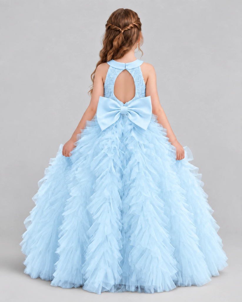 Baby Blue Ball Gown Girls Pageant Dresses Back