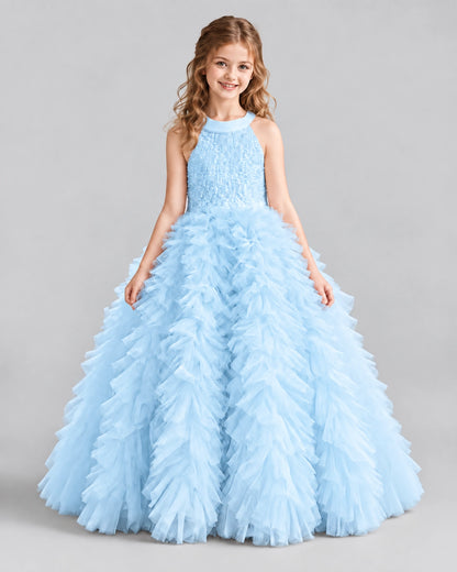 Baby Blue Ball Gown Girls Pageant Dresses Front