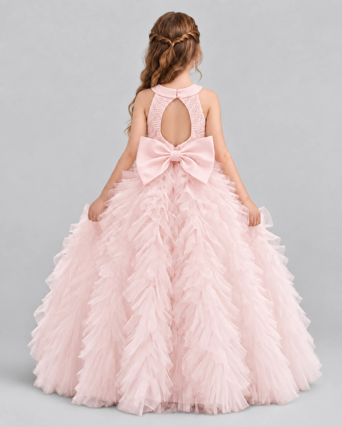 Blush Pink Ball Gown Girls Pageant Dresses Back