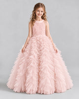 Blush Pink Ball Gown Girls Pageant Dresses Front