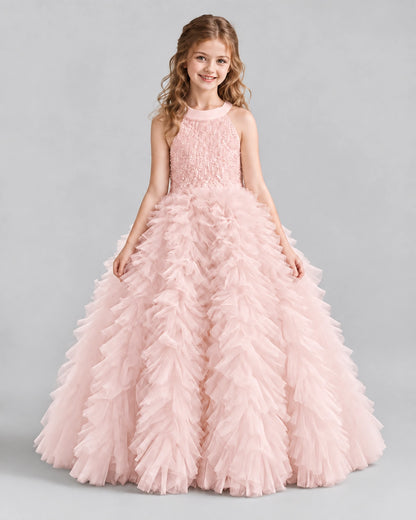 Blush Pink Ball Gown Girls Pageant Dresses Front