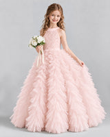 Blush Pink Ball Gown Girls Pageant Dresses Pose