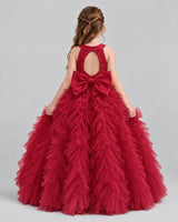 Burgundy Ball Gown Girls Pageant Dresses Back