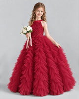 Burgundy Ball Gown Girls Pageant Dresses Pose