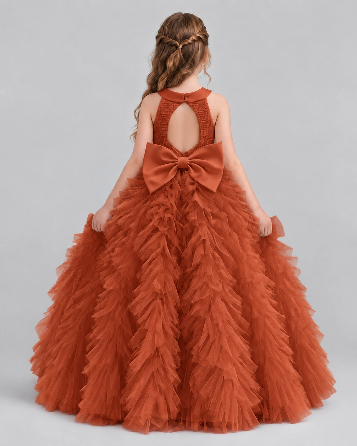 Burnt Orange Ball Gown Girls Pageant Dresses Back