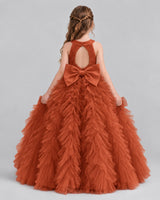 Burnt Orange Ball Gown Girls Pageant Dresses Back