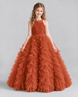 Burnt Orange Ball Gown Girls Pageant Dresses Front