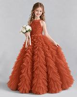 Burnt Orange Ball Gown Girls Pageant Dresses Pose