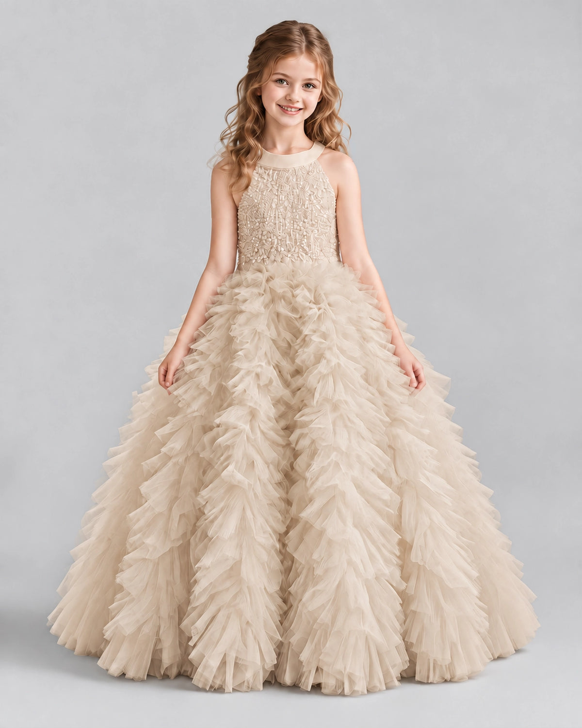 Champagne Ball Gown Girls Pageant Dresses Front