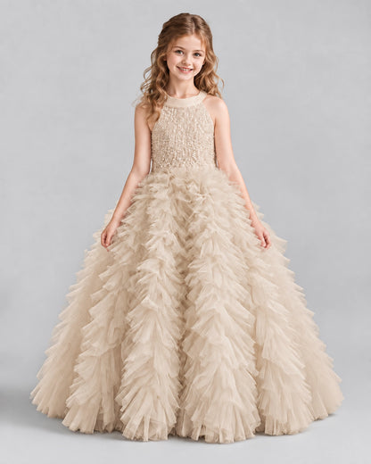 Champagne Ball Gown Girls Pageant Dresses Front