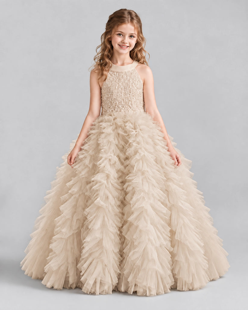 Champagne Ball Gown Girls Pageant Dresses Front