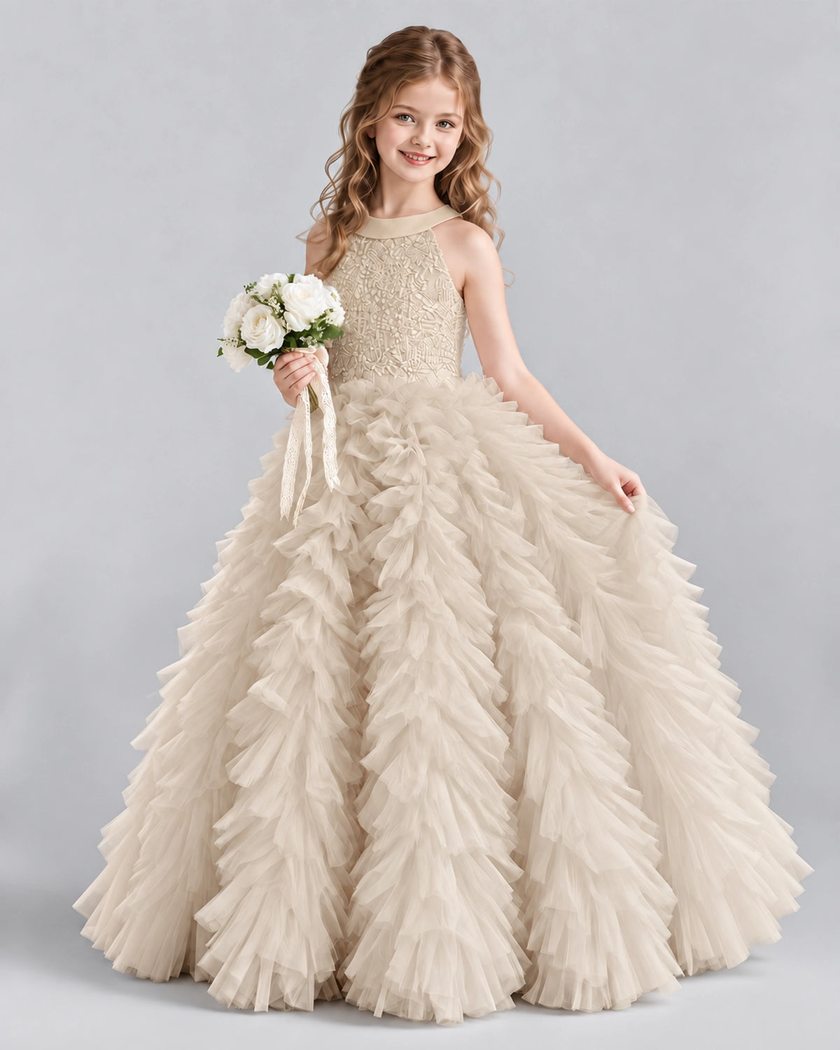 Champagne Ball Gown Girls Pageant Dresses Pose