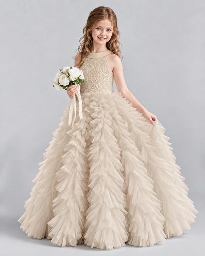 Champagne Ball Gown Girls Pageant Dresses Pose