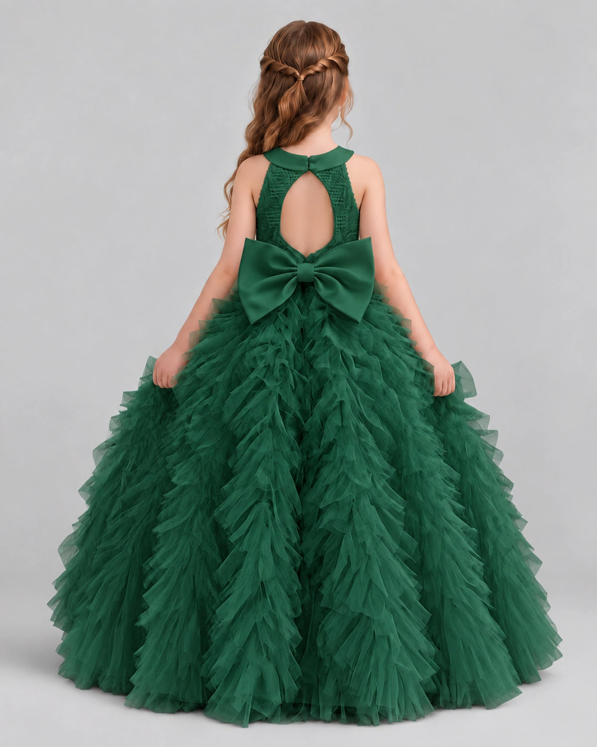 Dark Green Ball Gown Girls Pageant Dresses Back