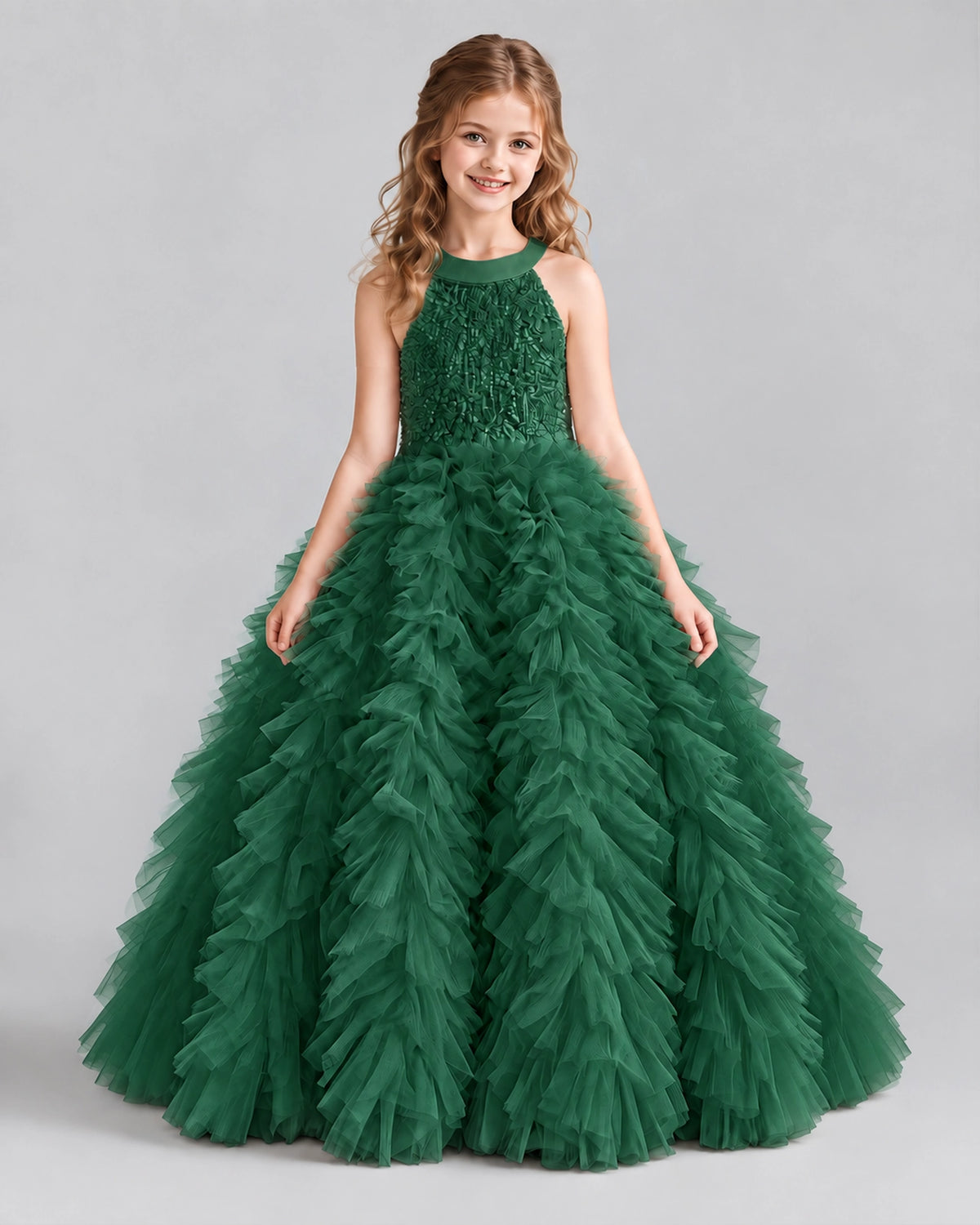 Dark Green Ball Gown Girls Pageant Dresses Front