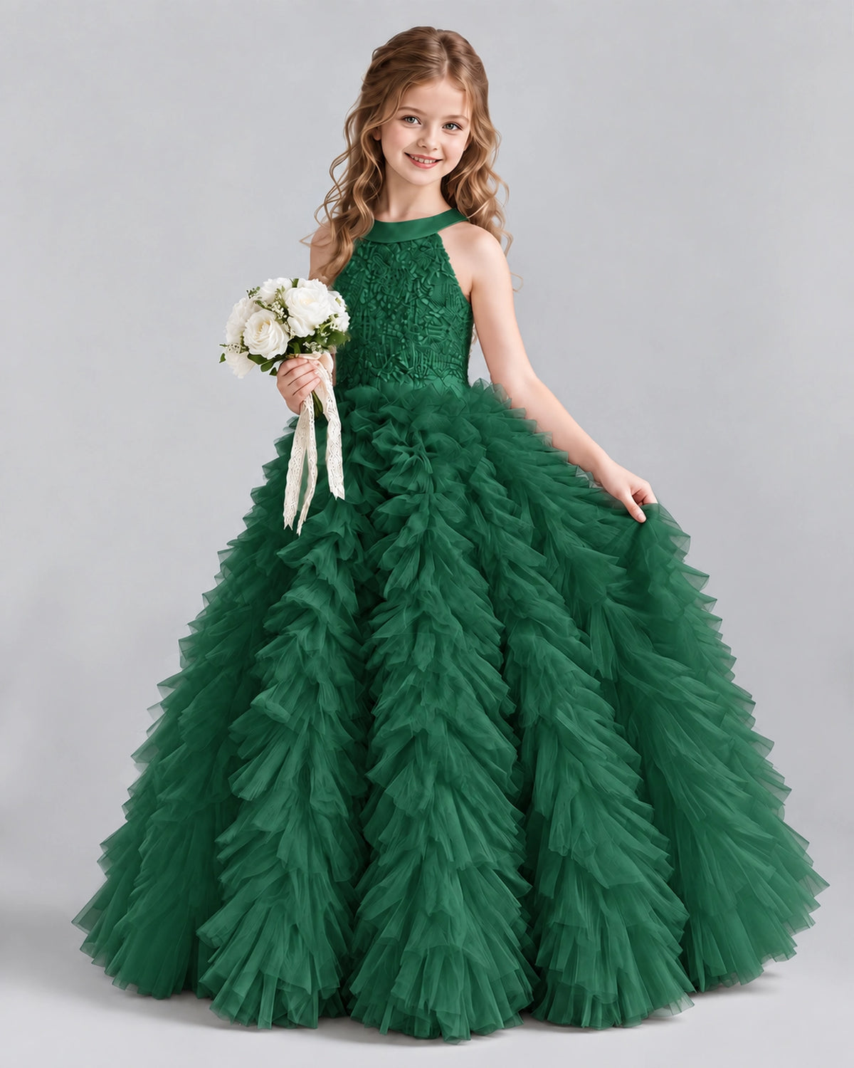 Dark Green Ball Gown Girls Pageant Dresses Pose