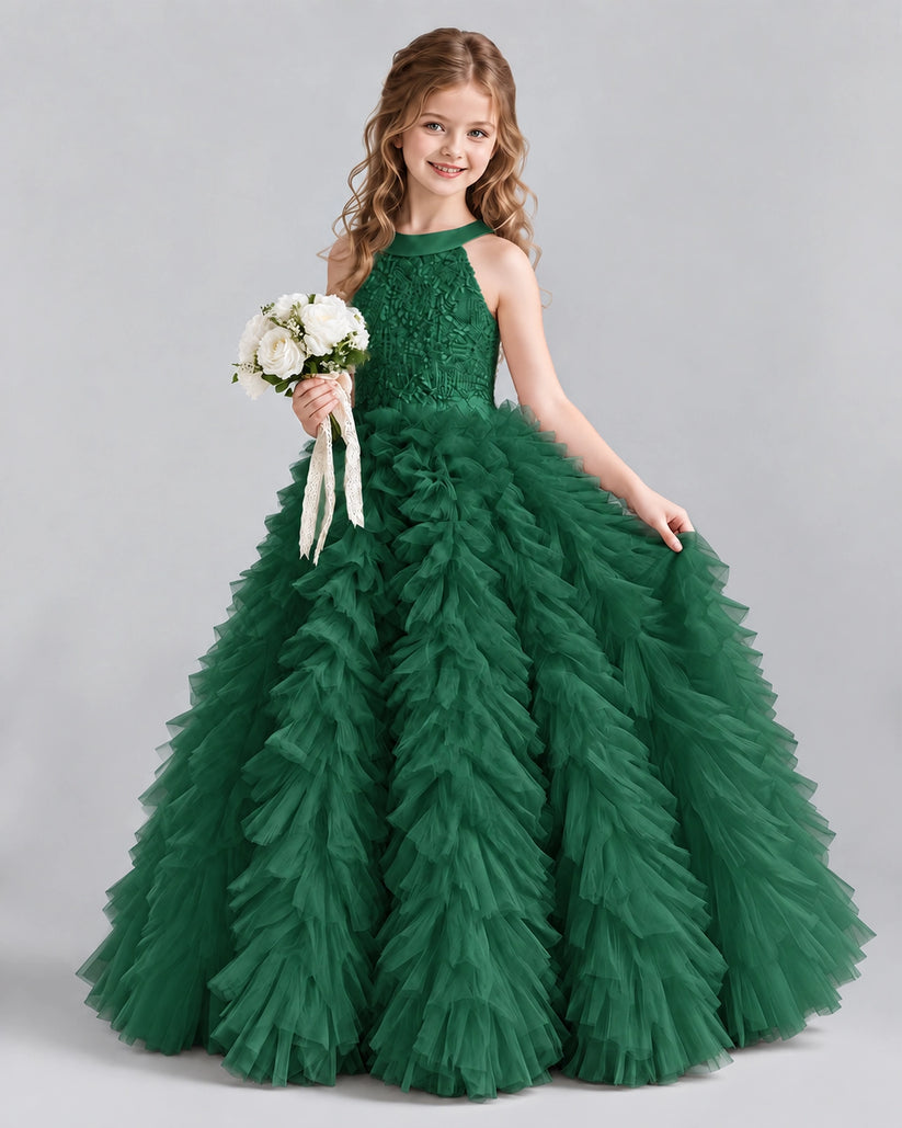 Dark Green Ball Gown Girls Pageant Dresses Pose